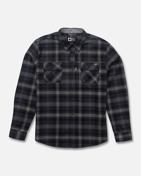 Front view of the Fathom Long Sleeve Tech Flannel - Pirate Black. 