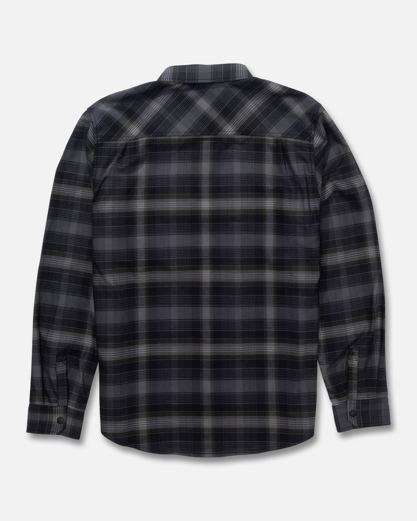 Back view of the Fathom Long Sleeve Tech Flannel - Pirate Black. 