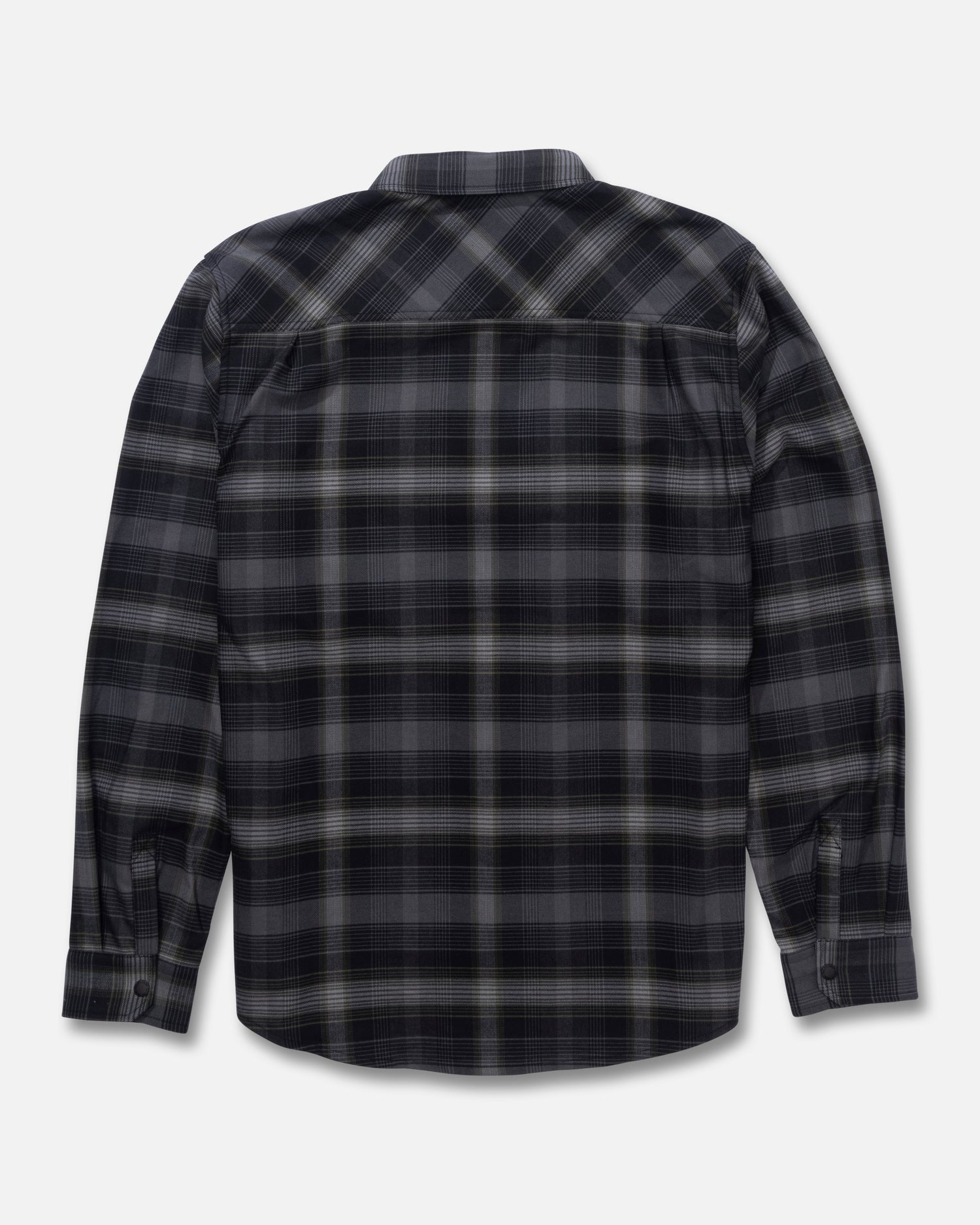 Back view of the Fathom Long Sleeve Tech Flannel - Pirate Black. 