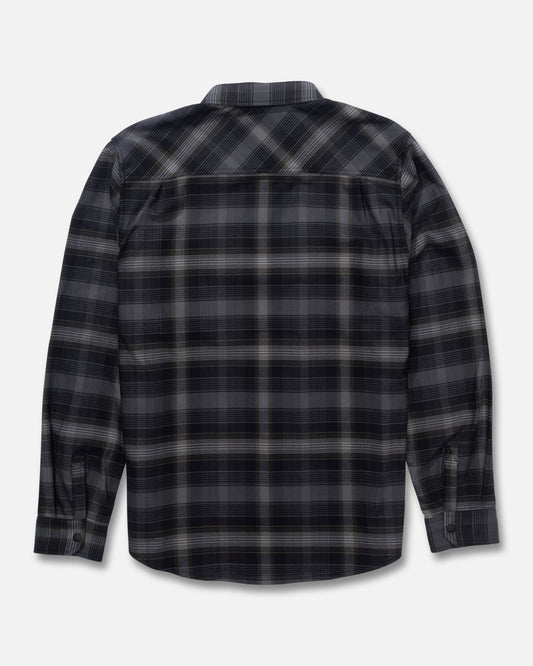 Back view of the Fathom Long Sleeve Tech Flannel - Pirate Black. 