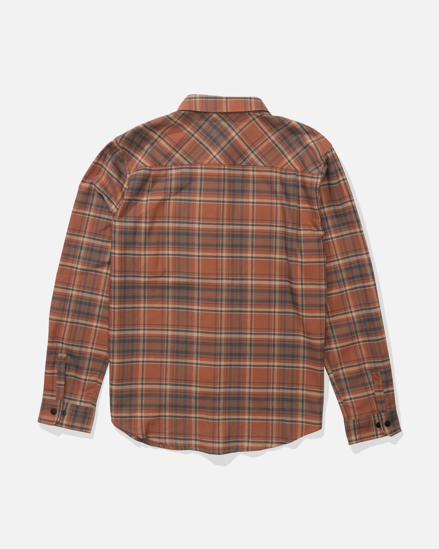 Back view of the Fathom Tech Flannel - Russet. 