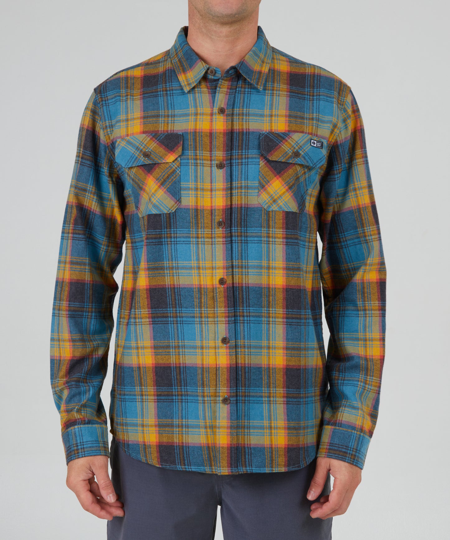 front view of Frothing Slate/Gold Flannel