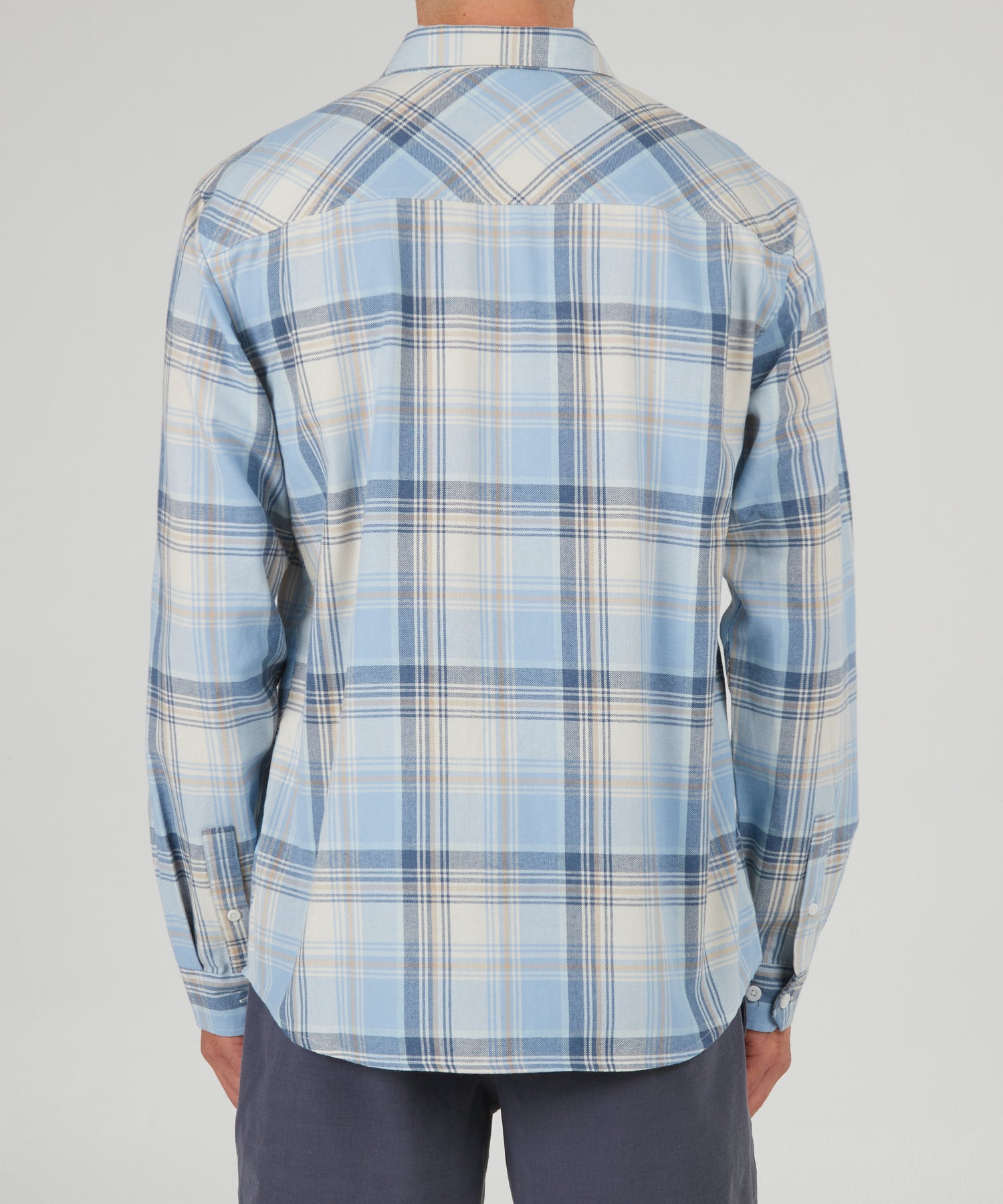 back view of Frothing Wax/Blue Flannel