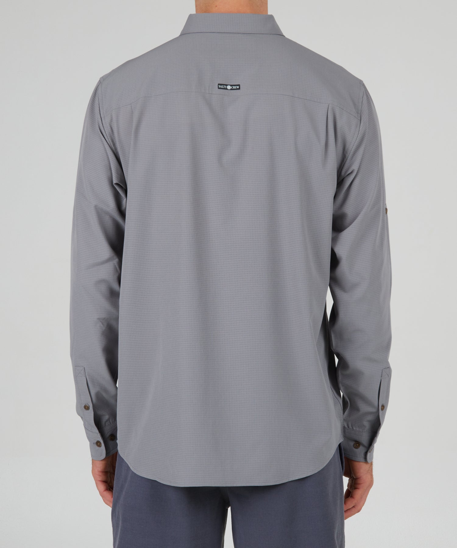 back view of Skipper Perforated Dark Grey L/S Tech Woven