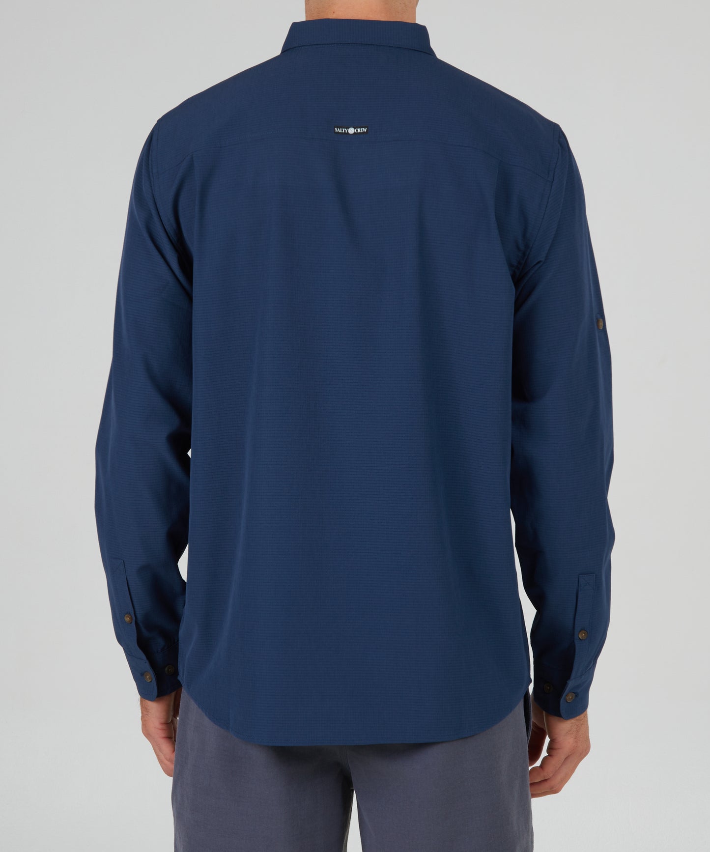 back view of Skipper Perforated Navy L/S Tech Woven