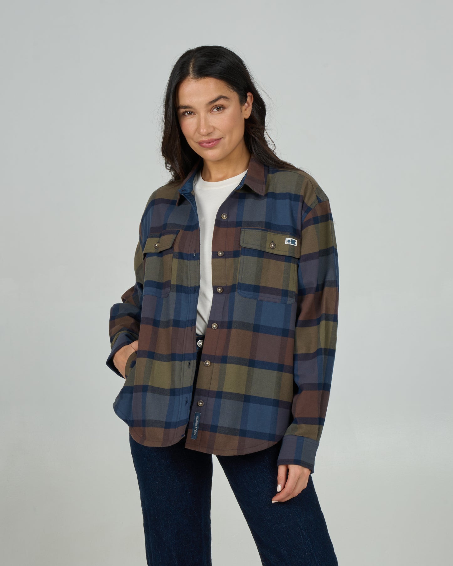Front view of the Fathom Flannel - Espresso. 