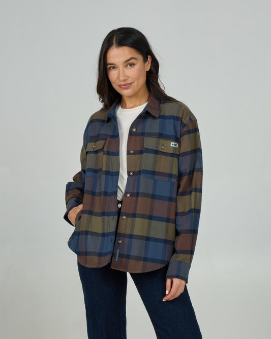 Front view of the Fathom Flannel - Espresso. 