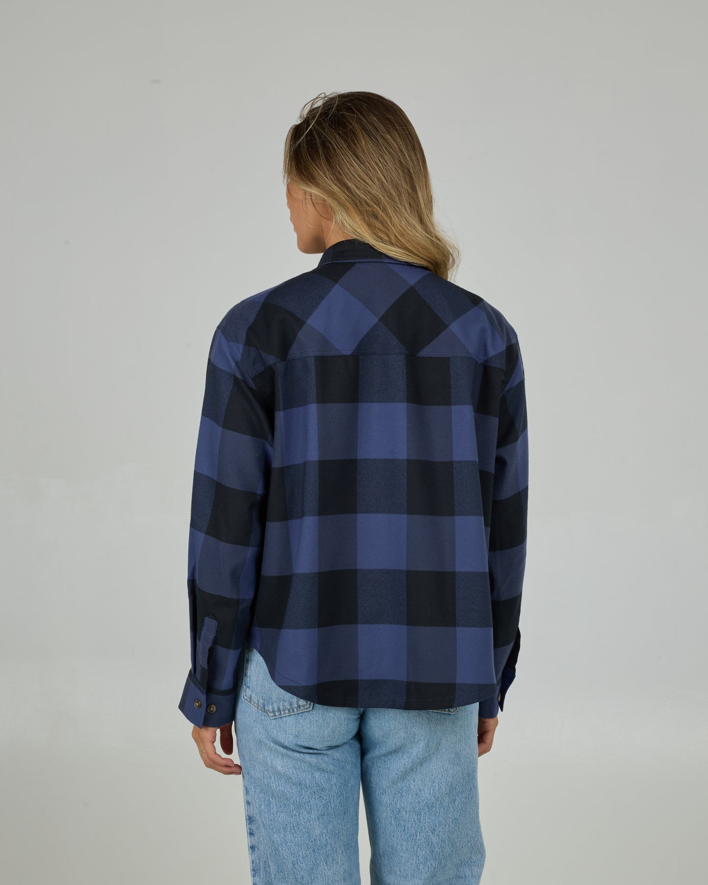Back view of the Fathom Flannel - Indigo. 