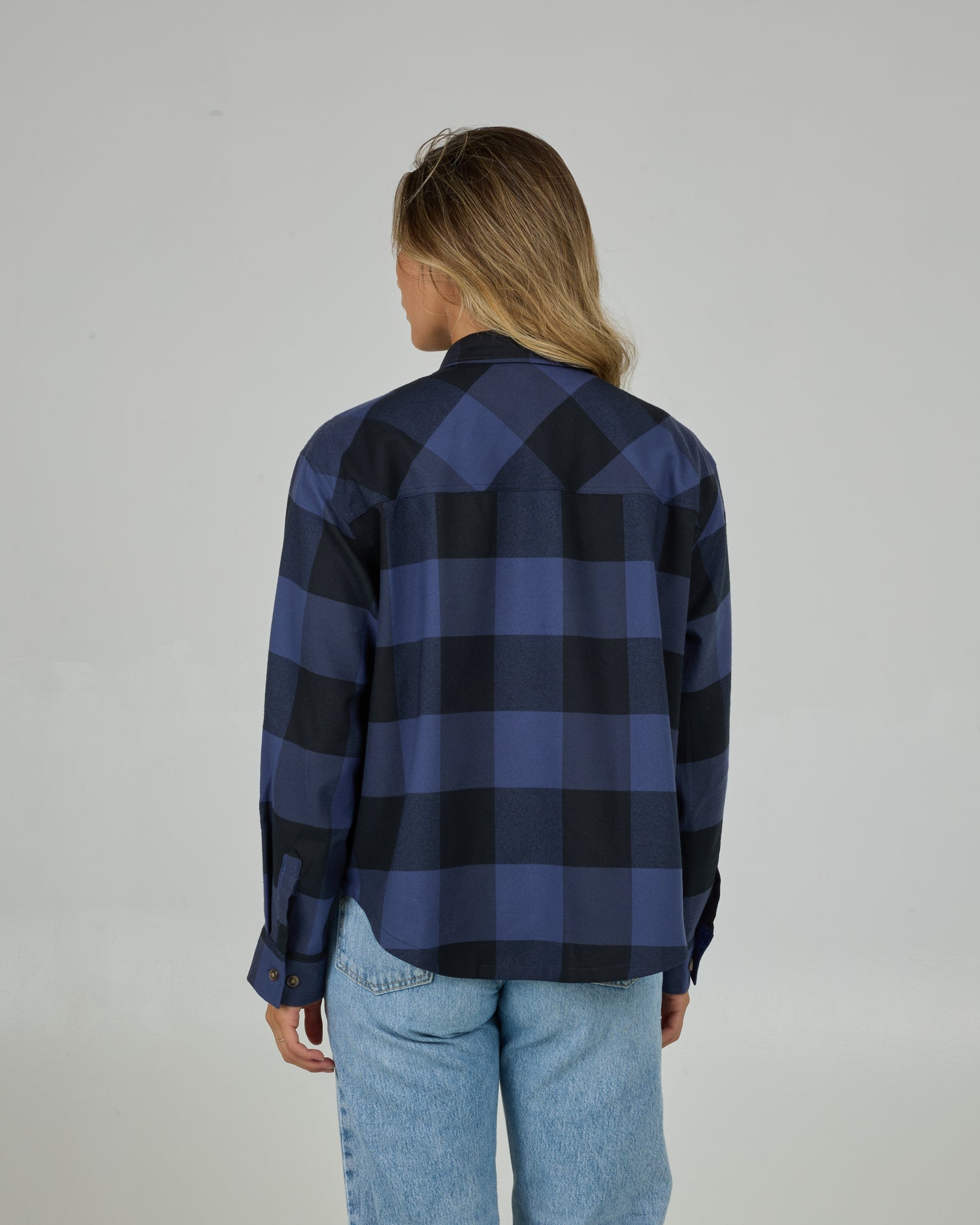 Back view of the Fathom Flannel - Indigo. 