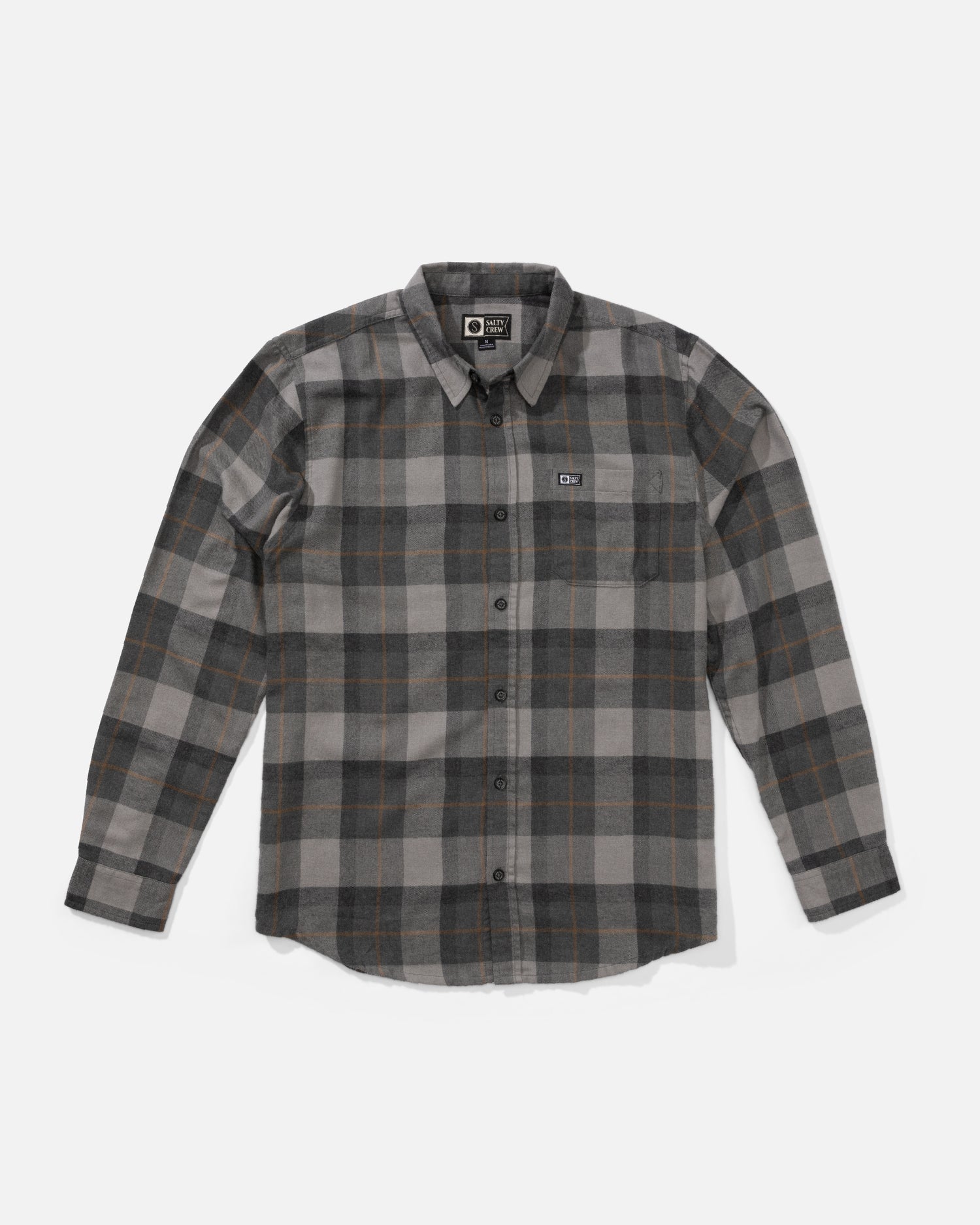 Front view of the Early Bird Flannel - Charcoal. 