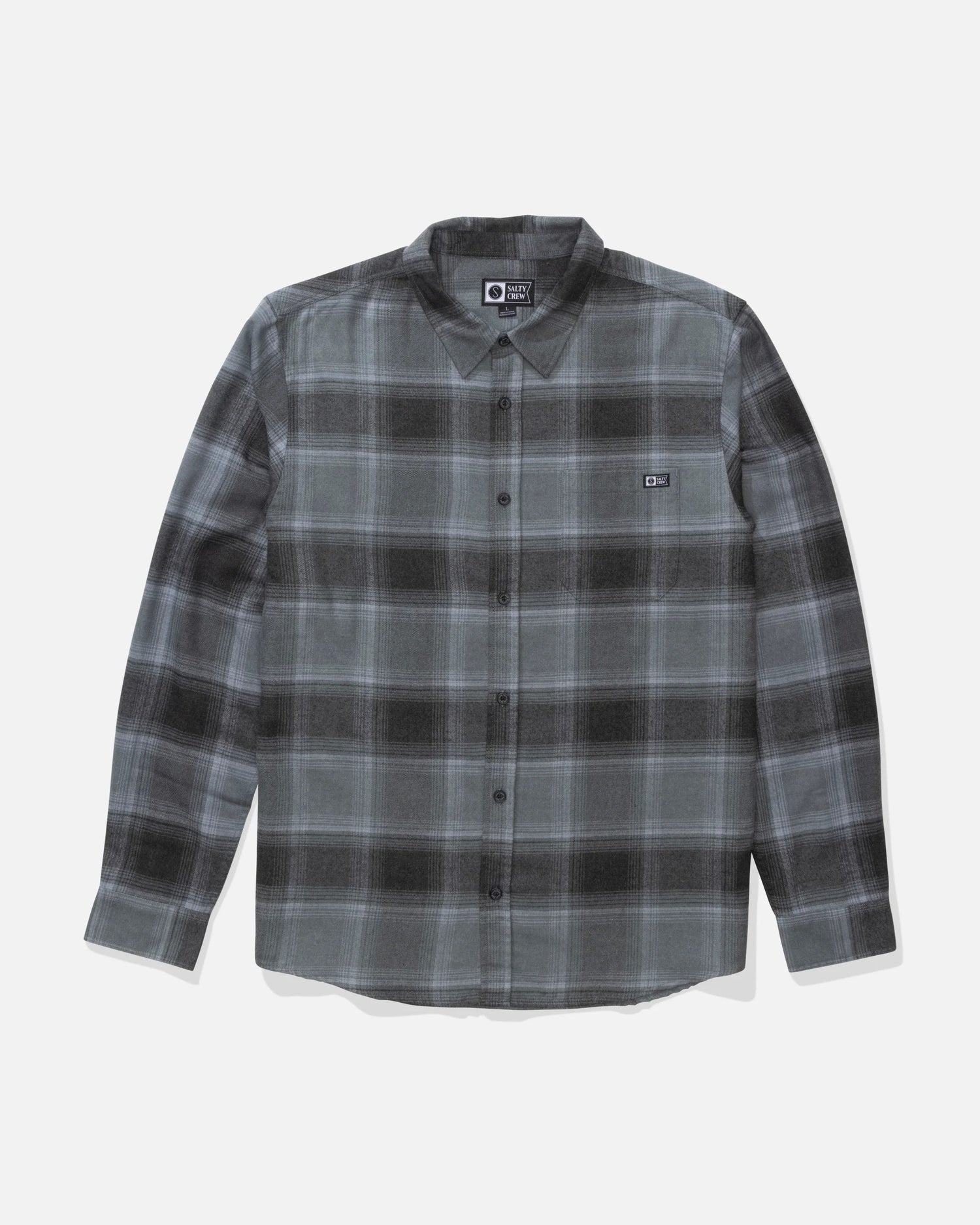 Front view of the Early Bird Flannel - Pirate Black. 