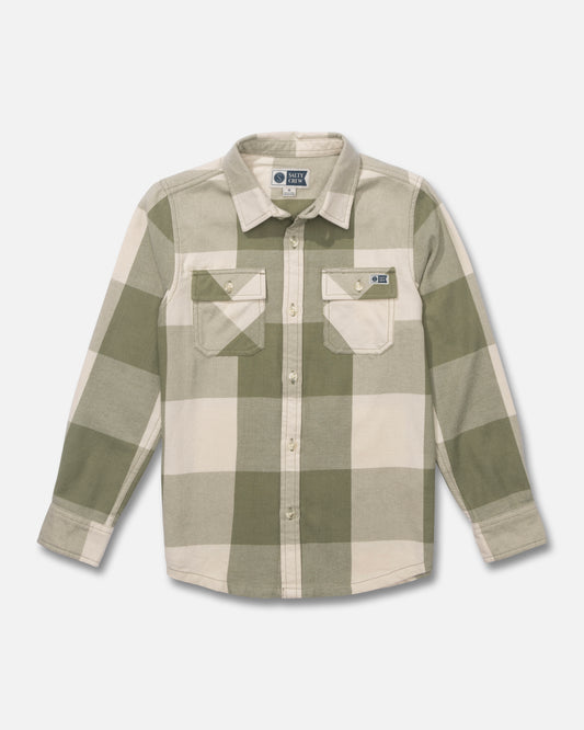 Front view of the Daybreak Boys Flannel - Birch Four Leaf Clover. 