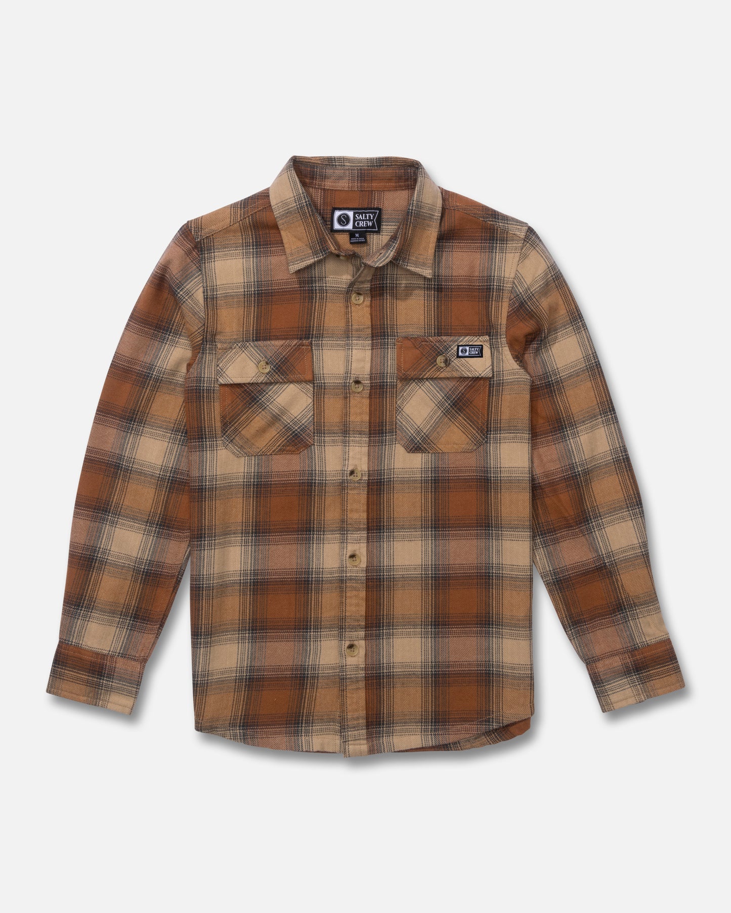 Front view of the Daybreak Boys Flannel - Friar Brown. 
