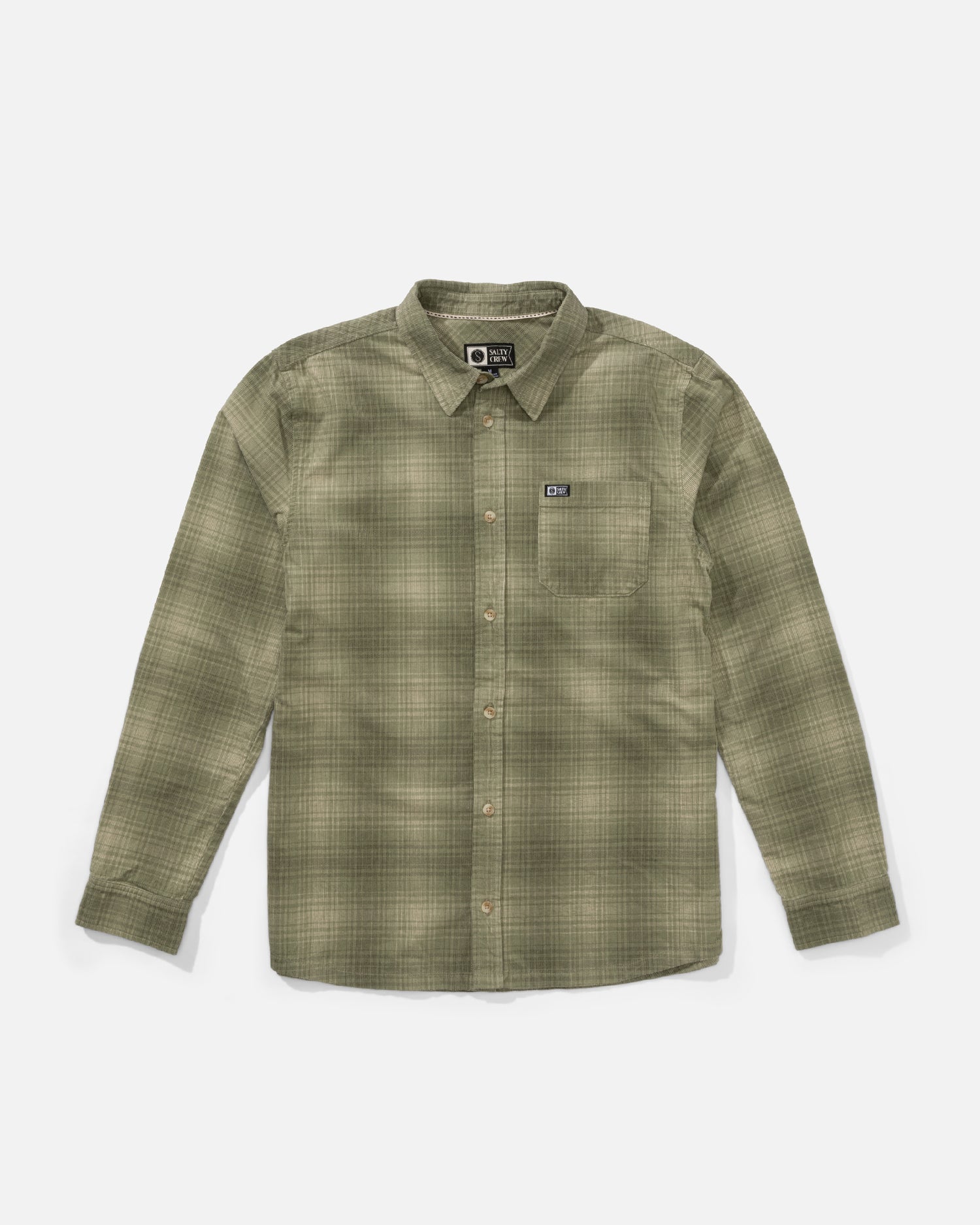 Front view of the Caster Long Sleeve Cord - Oil Green. 