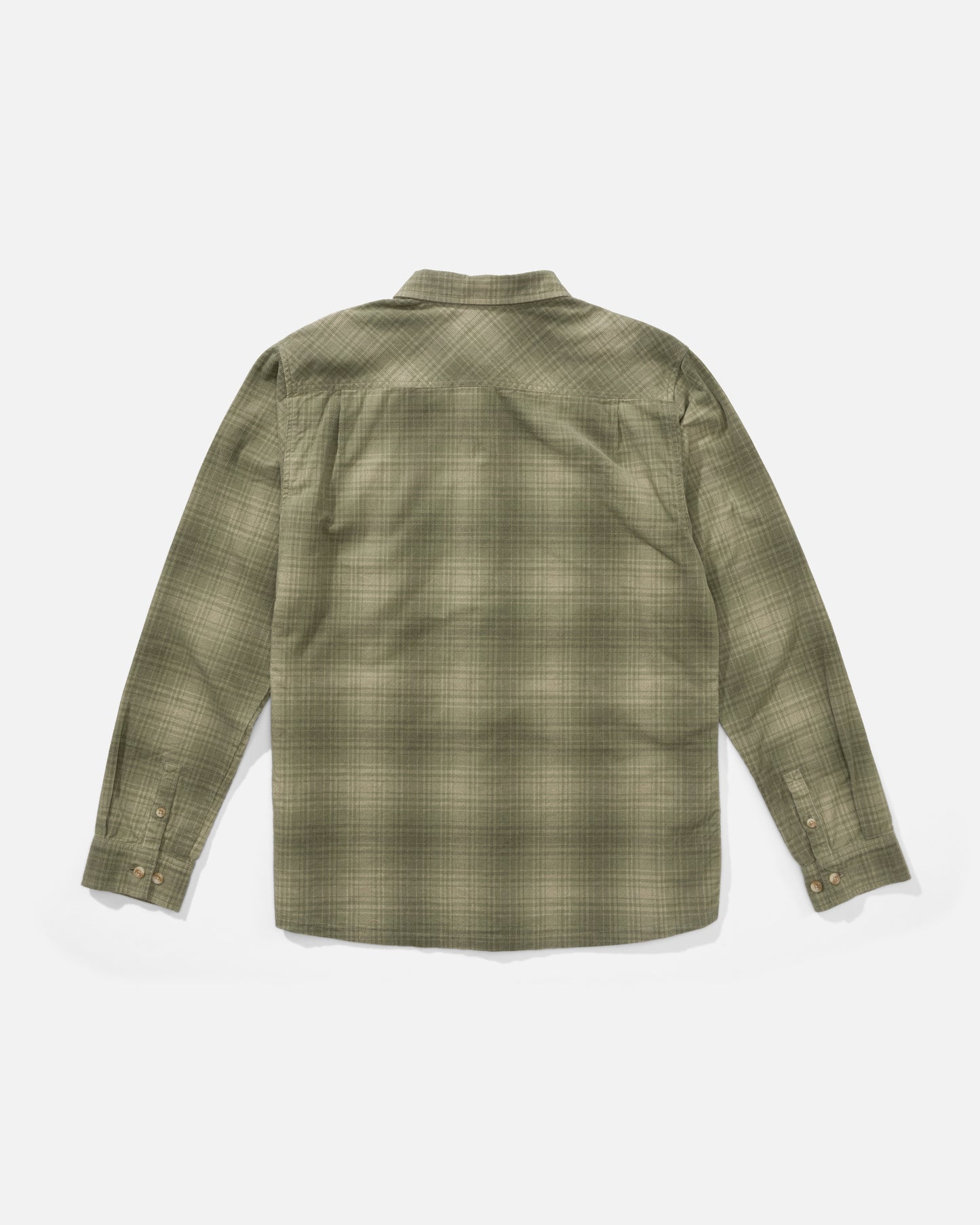 Back view of the Caster Long Sleeve Cord - Oil Green. 