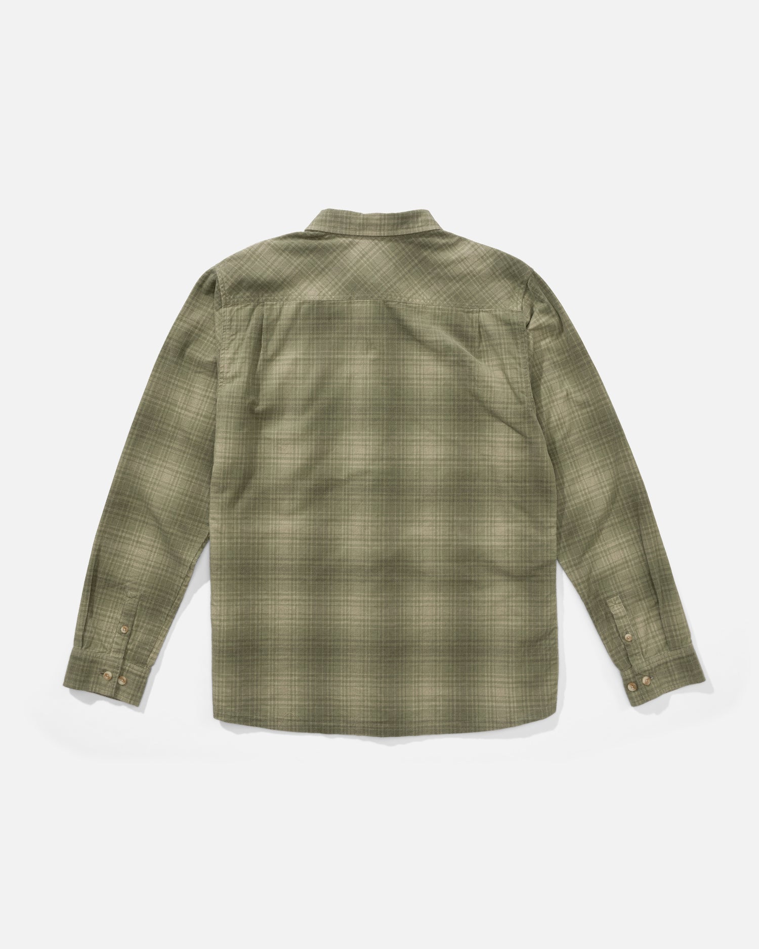 Back view of the Caster Long Sleeve Cord - Oil Green. 