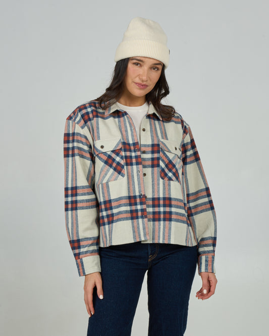 Front view of the Nomad Flannel - Midnight Navy. 