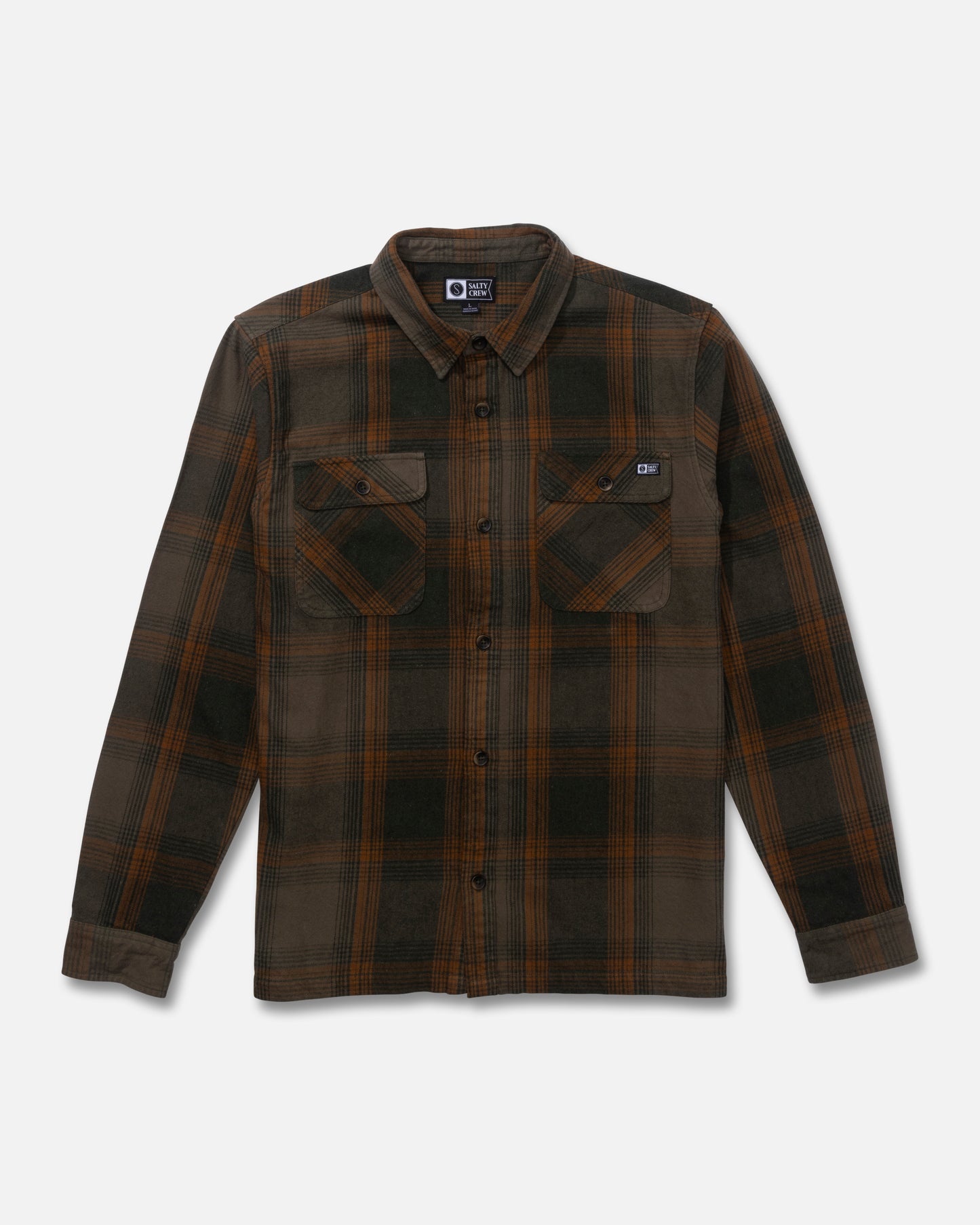 Front view of the Windward Flannel - Olive. 