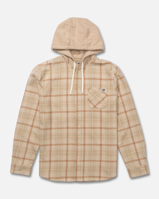 Front view of the Whitewash Hooded Flannel - Birch. 