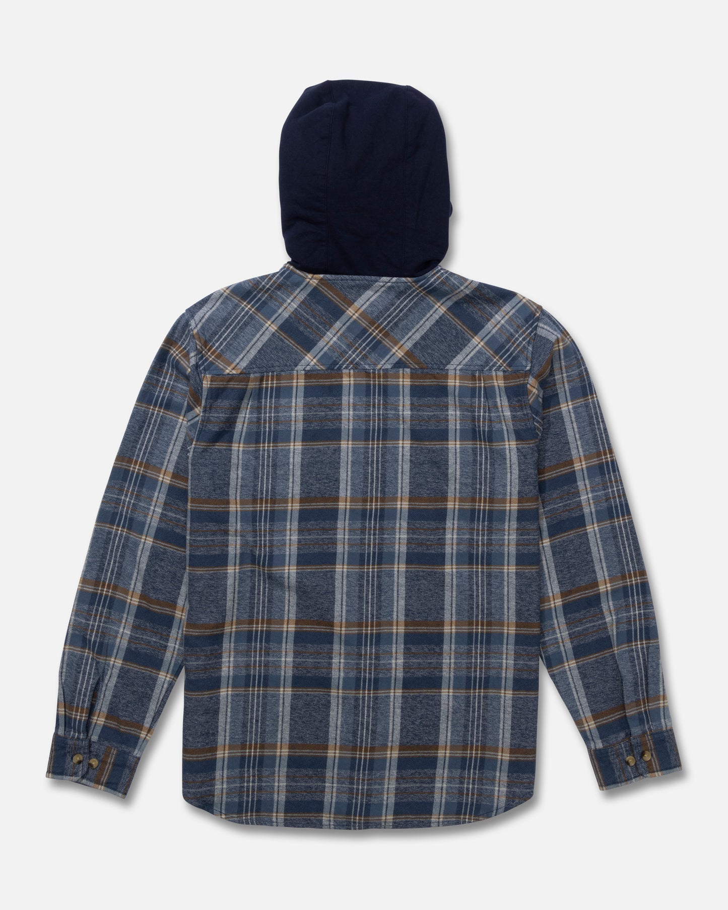 Back view of the Whitewash Hooded Flannel - Midnight Navy. 
