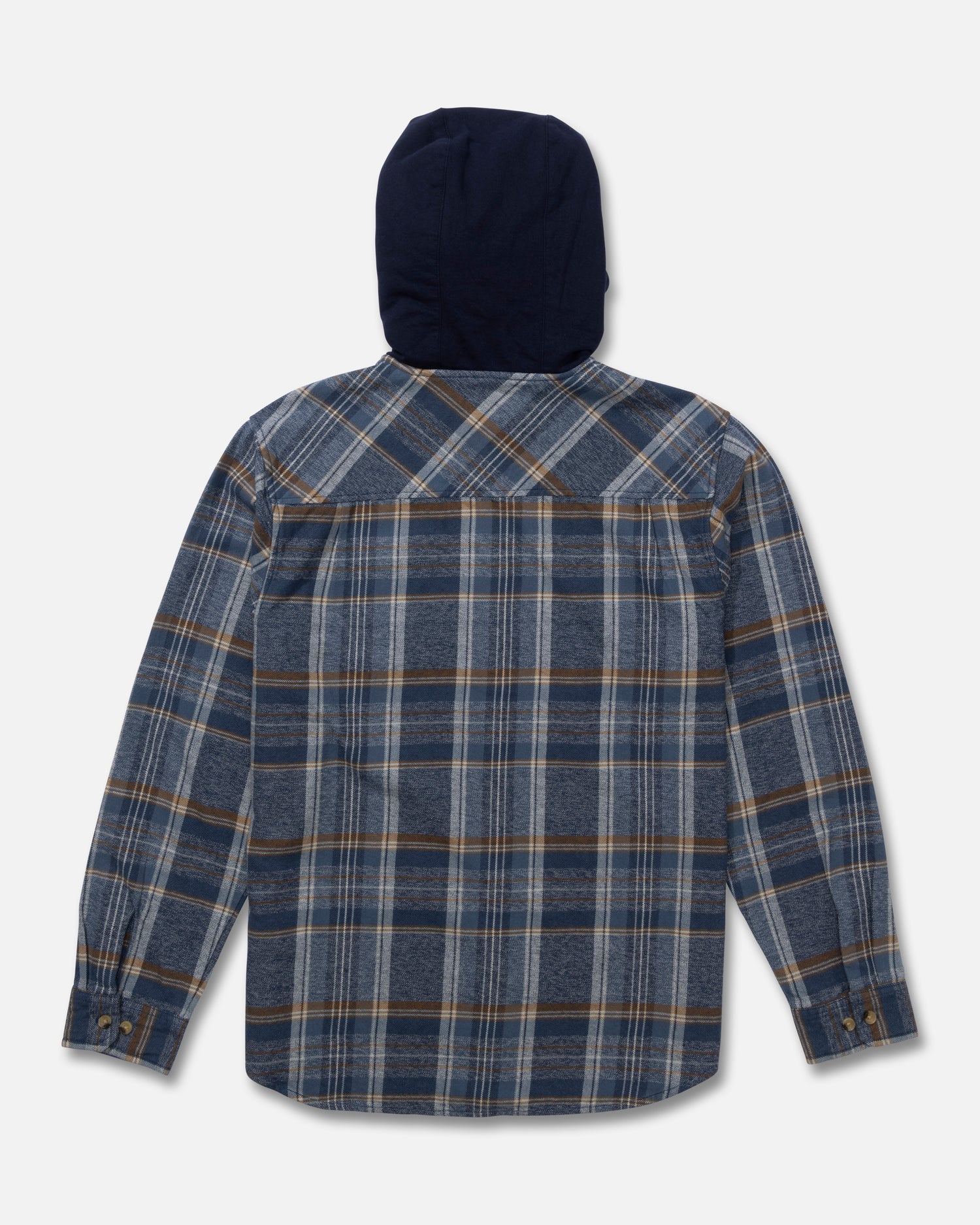 Back view of the Whitewash Hooded Flannel - Midnight Navy. 