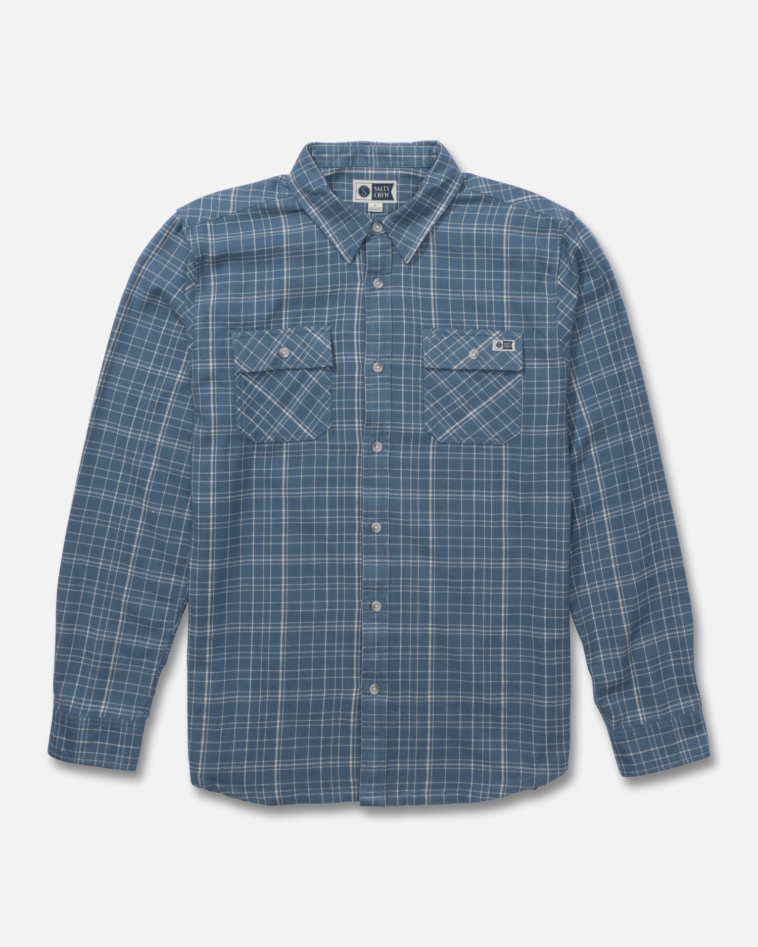 Front view of the Daybreak Flannel - Pilot Blue. 