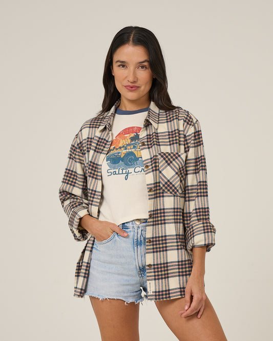 Front view of the Out West Flannel - Birch. 