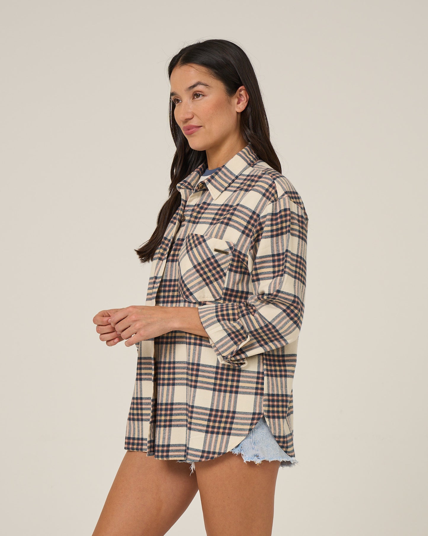 Profile view of the Out West Flannel - Birch. 