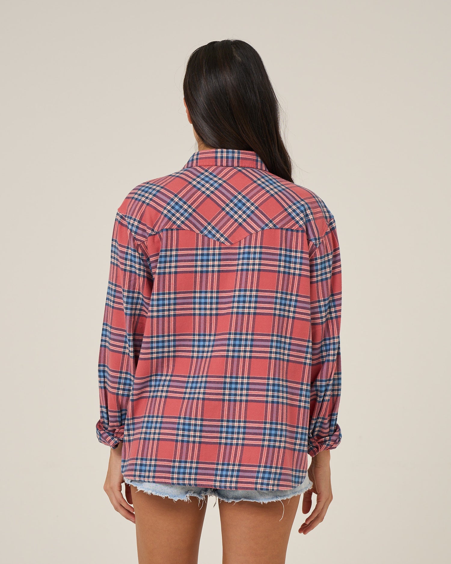 Back view of the Out West Flannel - Rose. 