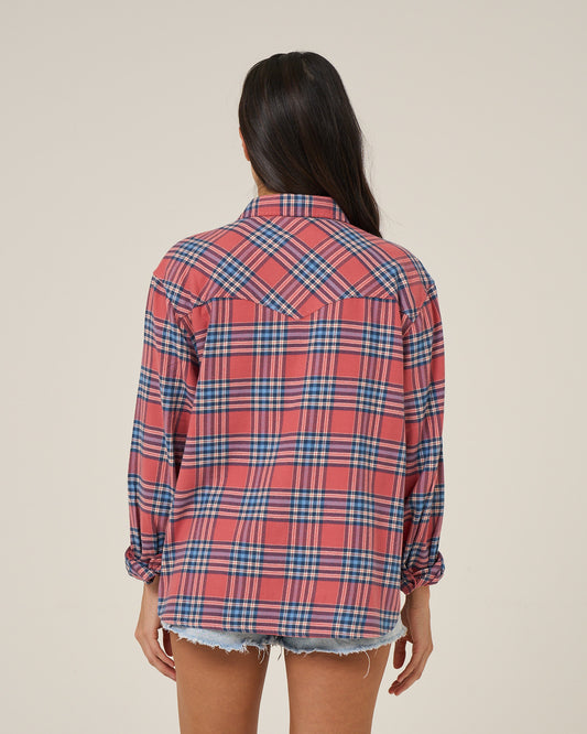 Back view of the Out West Flannel - Rose. 