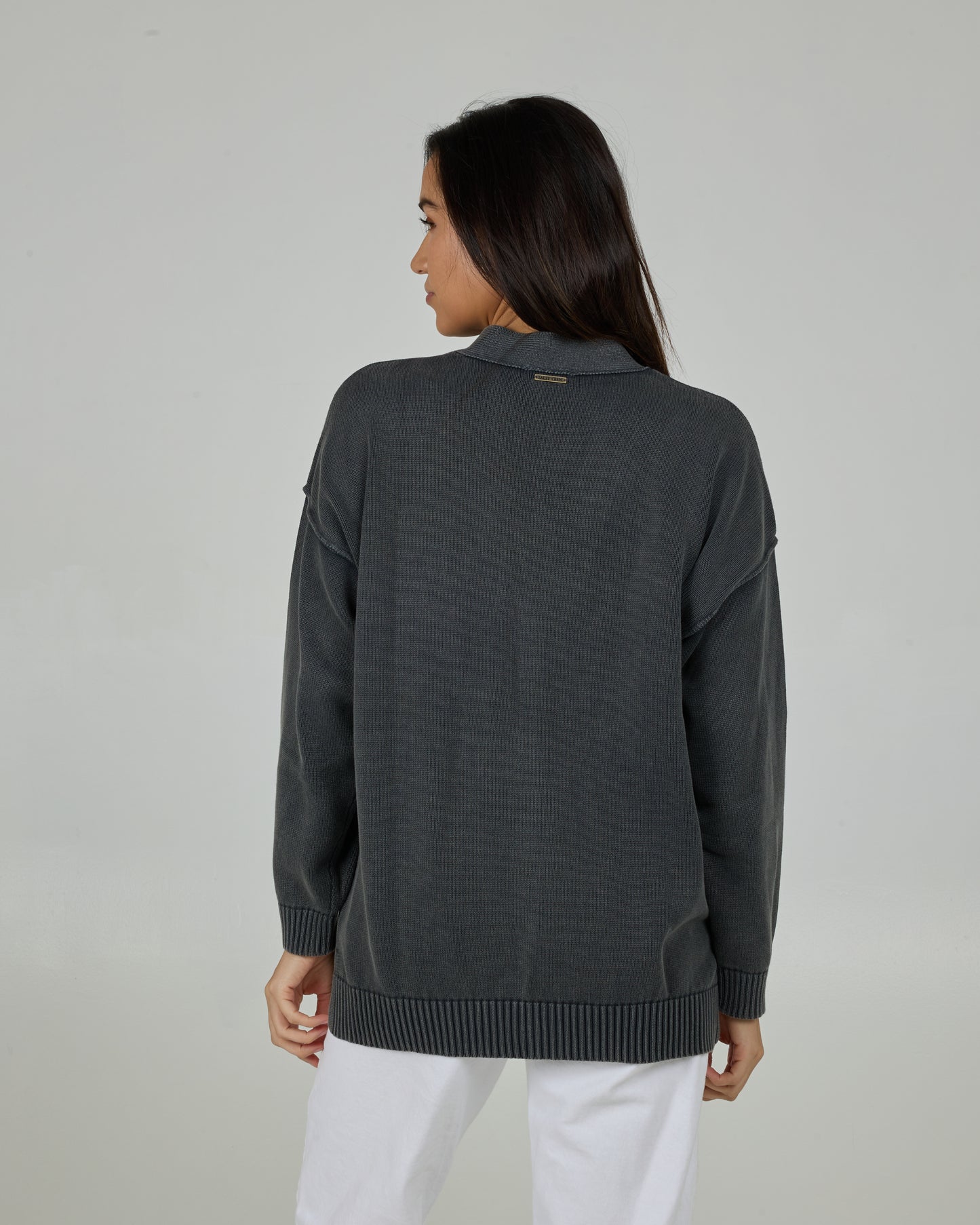 Back view of the Seaside Cardigan - Charcoal. 