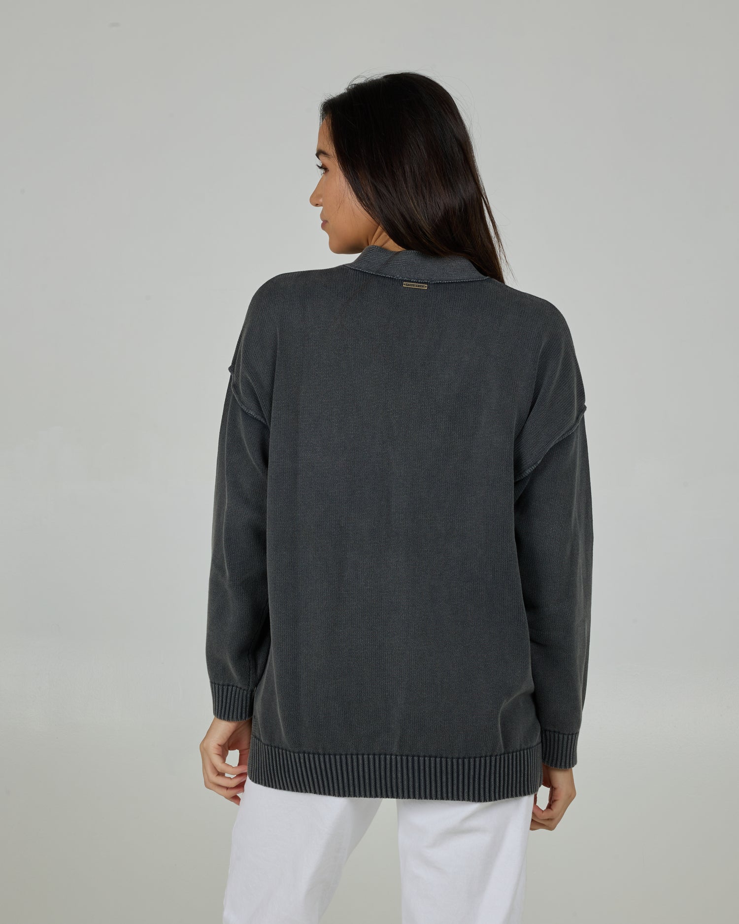 Back view of the Seaside Cardigan - Charcoal. 