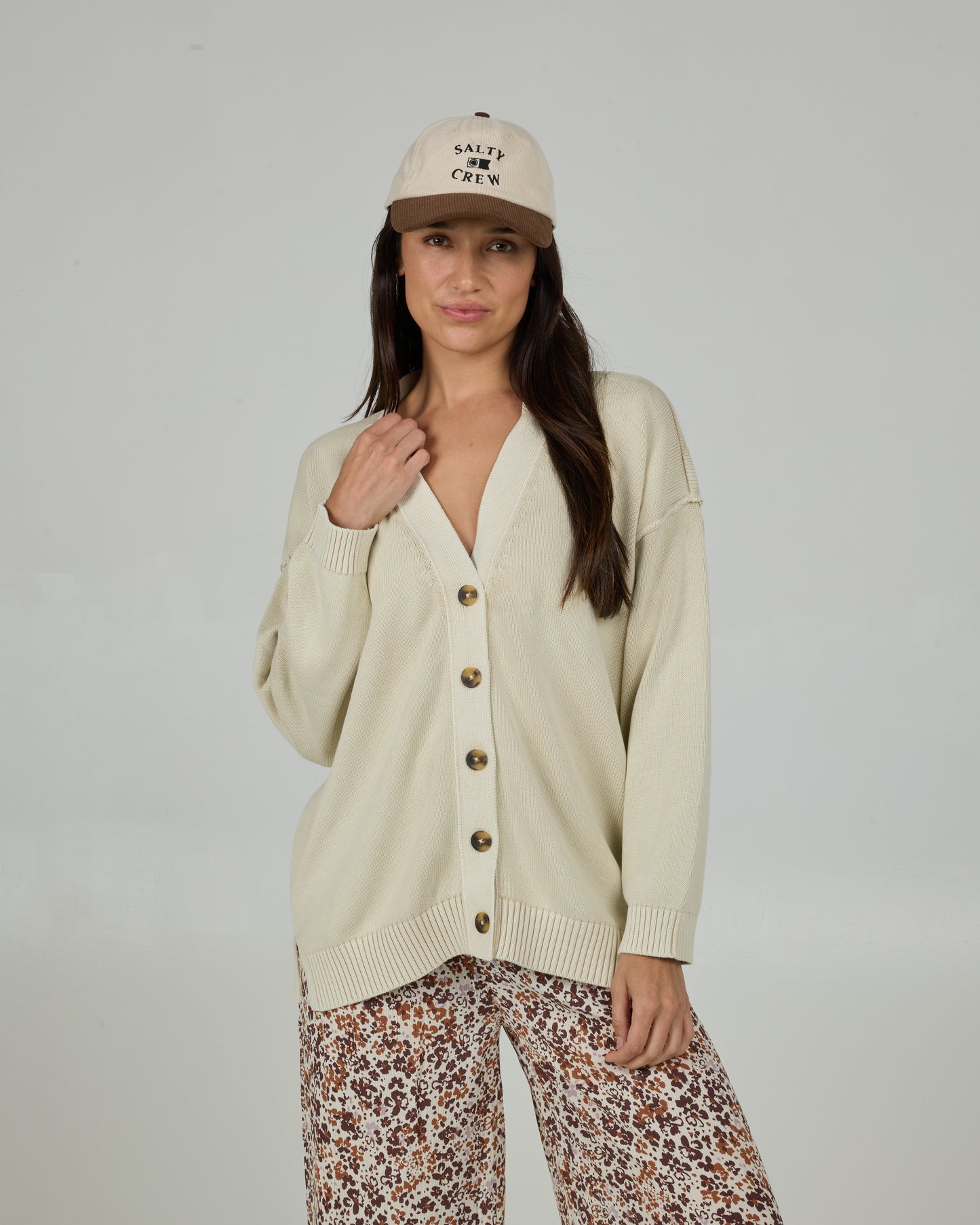 Front view of the Seaside Cardigan - Natural. 
