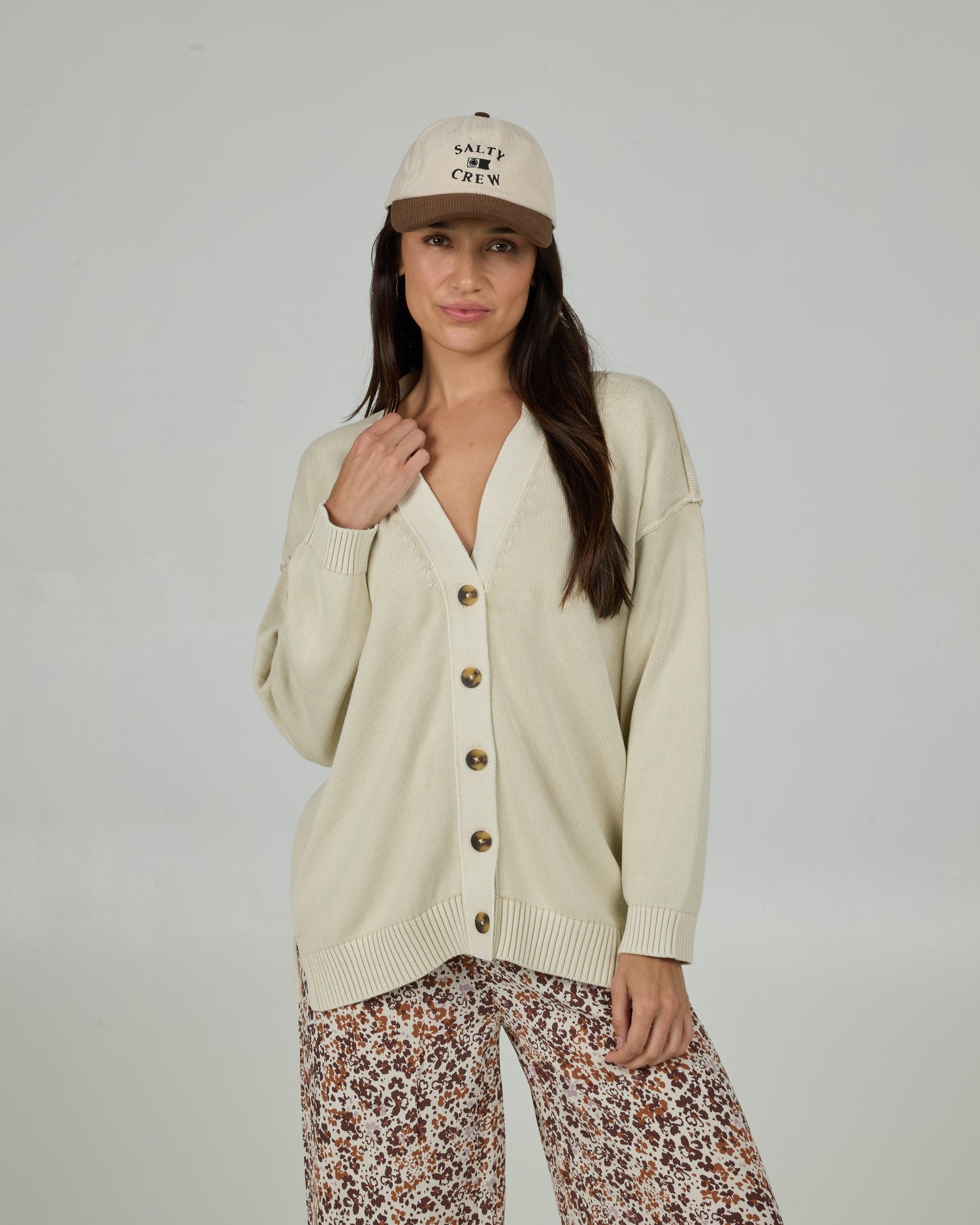 Front view of the Seaside Cardigan - Natural. 
