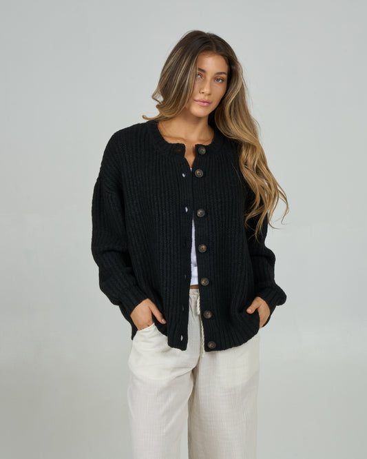 Front view of the Mariner Cardigan - Black. 