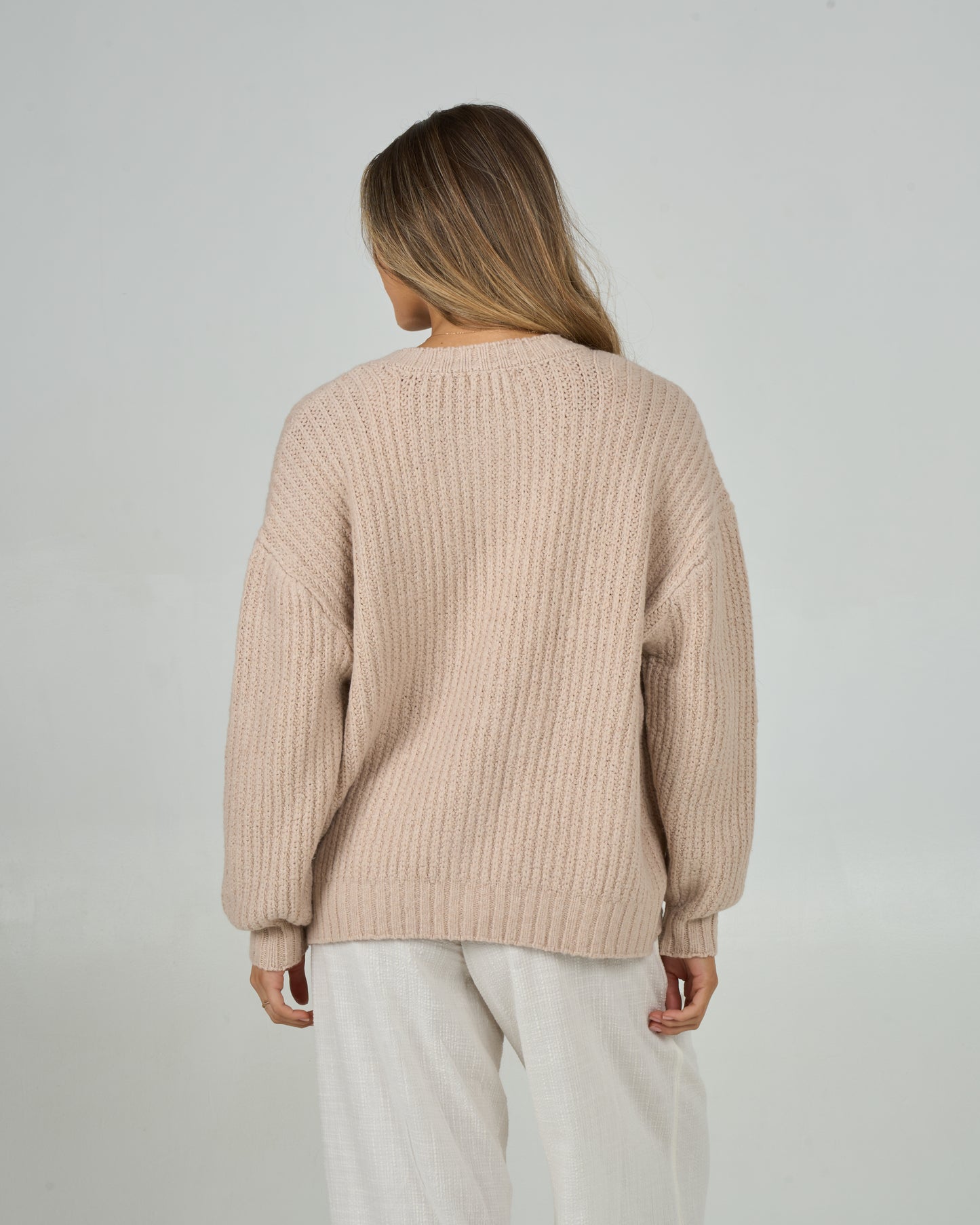 Back view of the Mariner Cardigan - Oatmeal. 