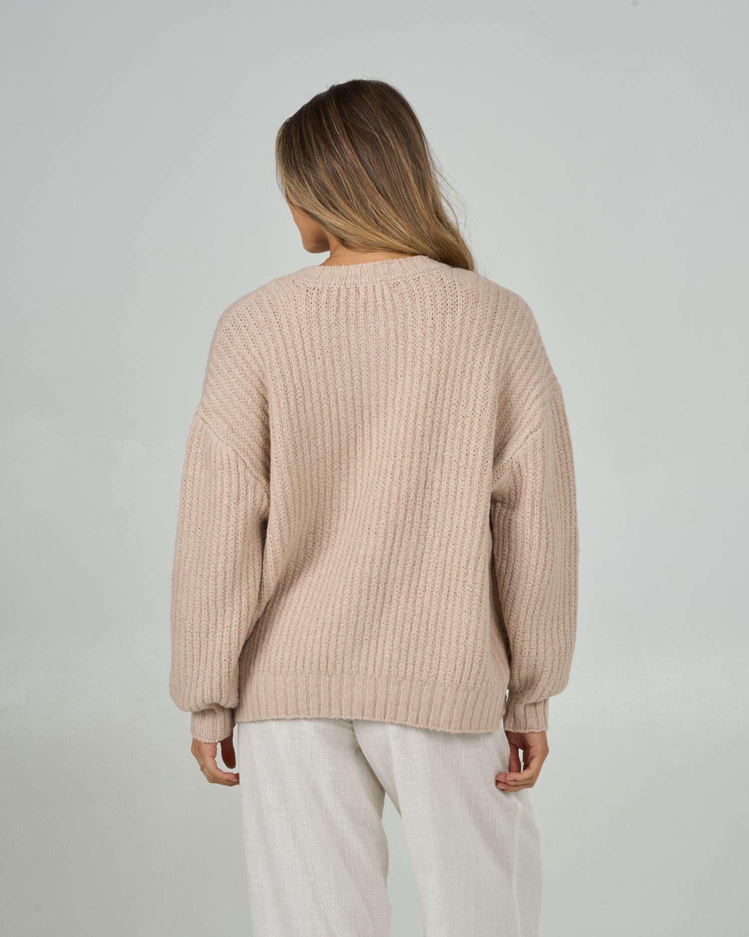 Back view of the Mariner Cardigan - Oatmeal. 