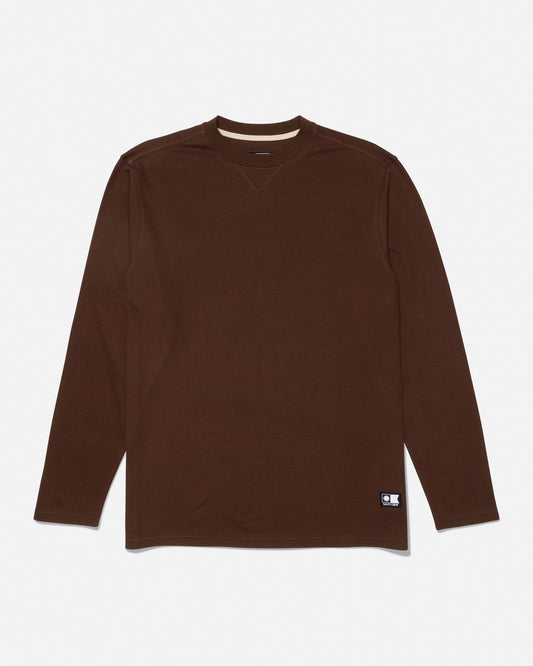 Brown Cast Off long sleeve thermal top with honeycomb knit fabric ribbed collar and v-stitch gusset