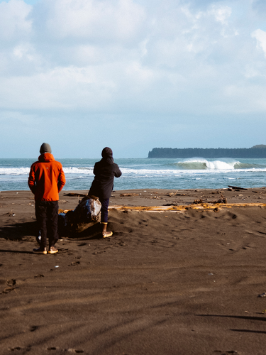 Lifestyle shot of surfers looking at the waves  
