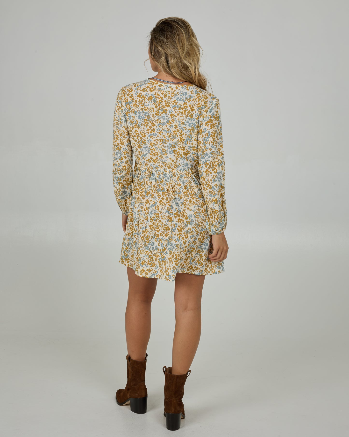 Hidden Ditsy Long Sleeve Dress - Honey