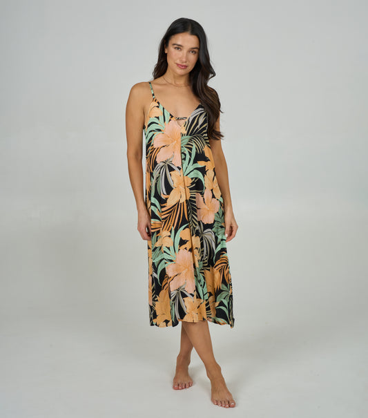 Front view of the Sunrise Midi Dress - Multi. 