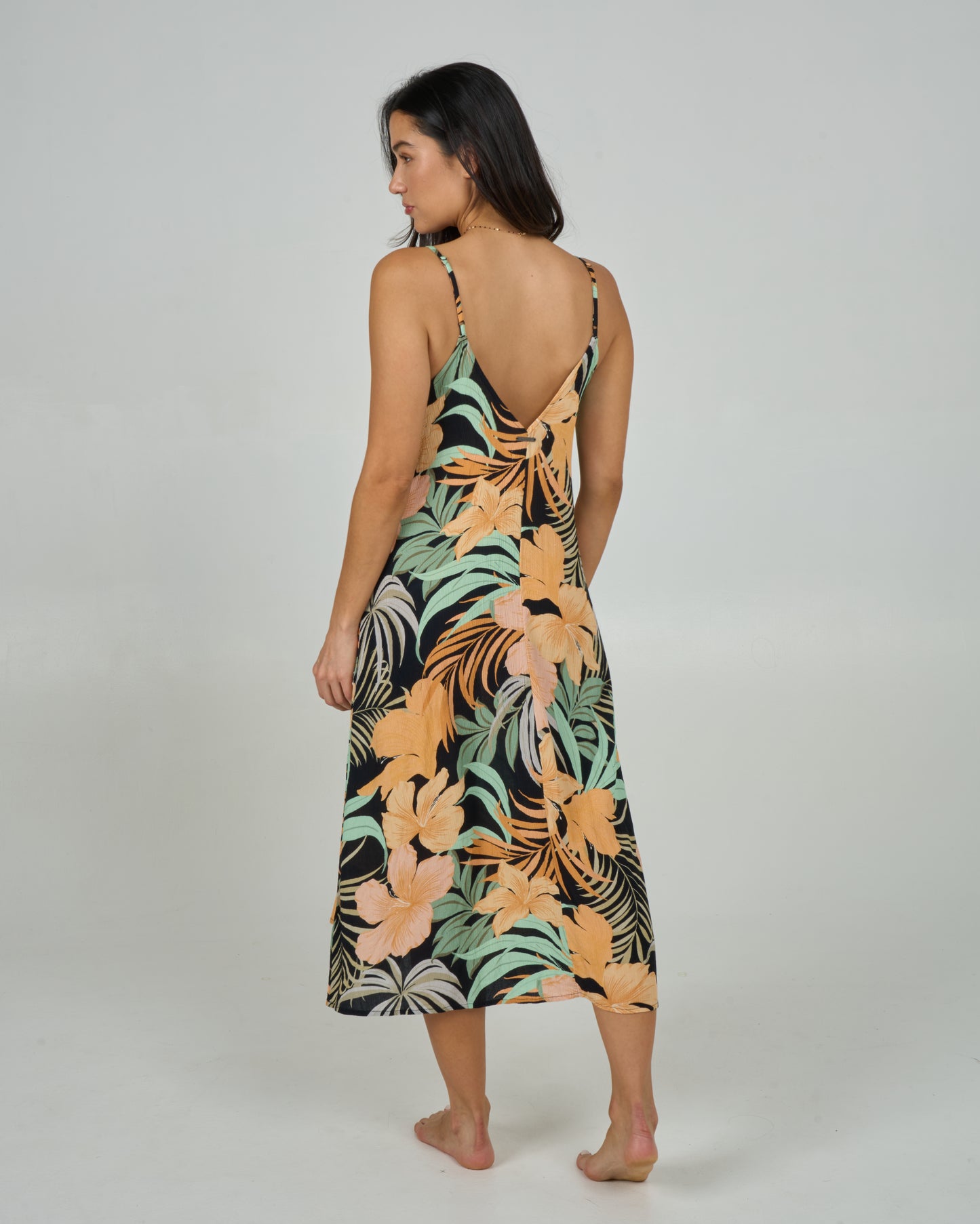 Back view of the Sunrise Midi Dress - Multi. 