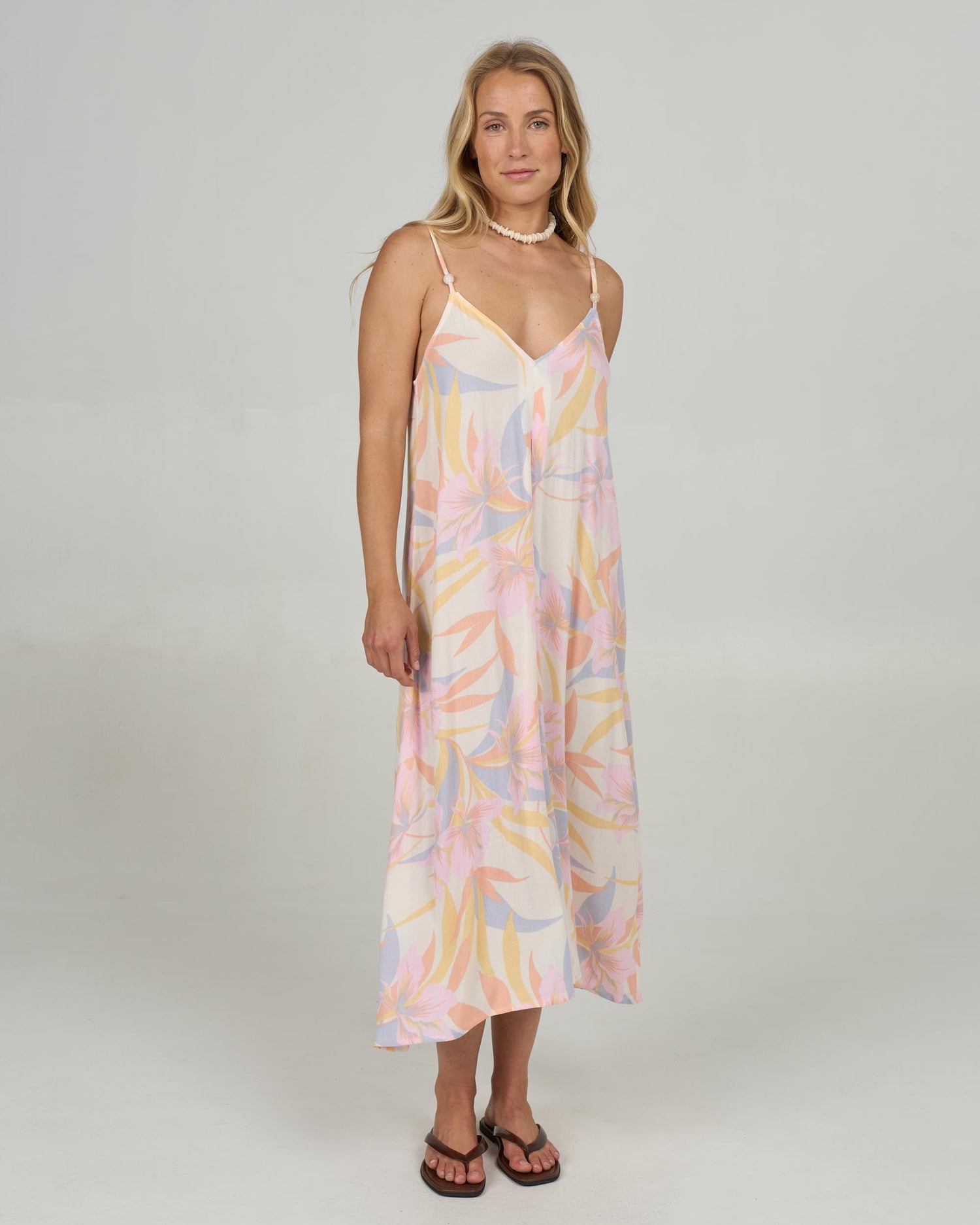 Front view of the Dreamland Midi Dress - Off White. 