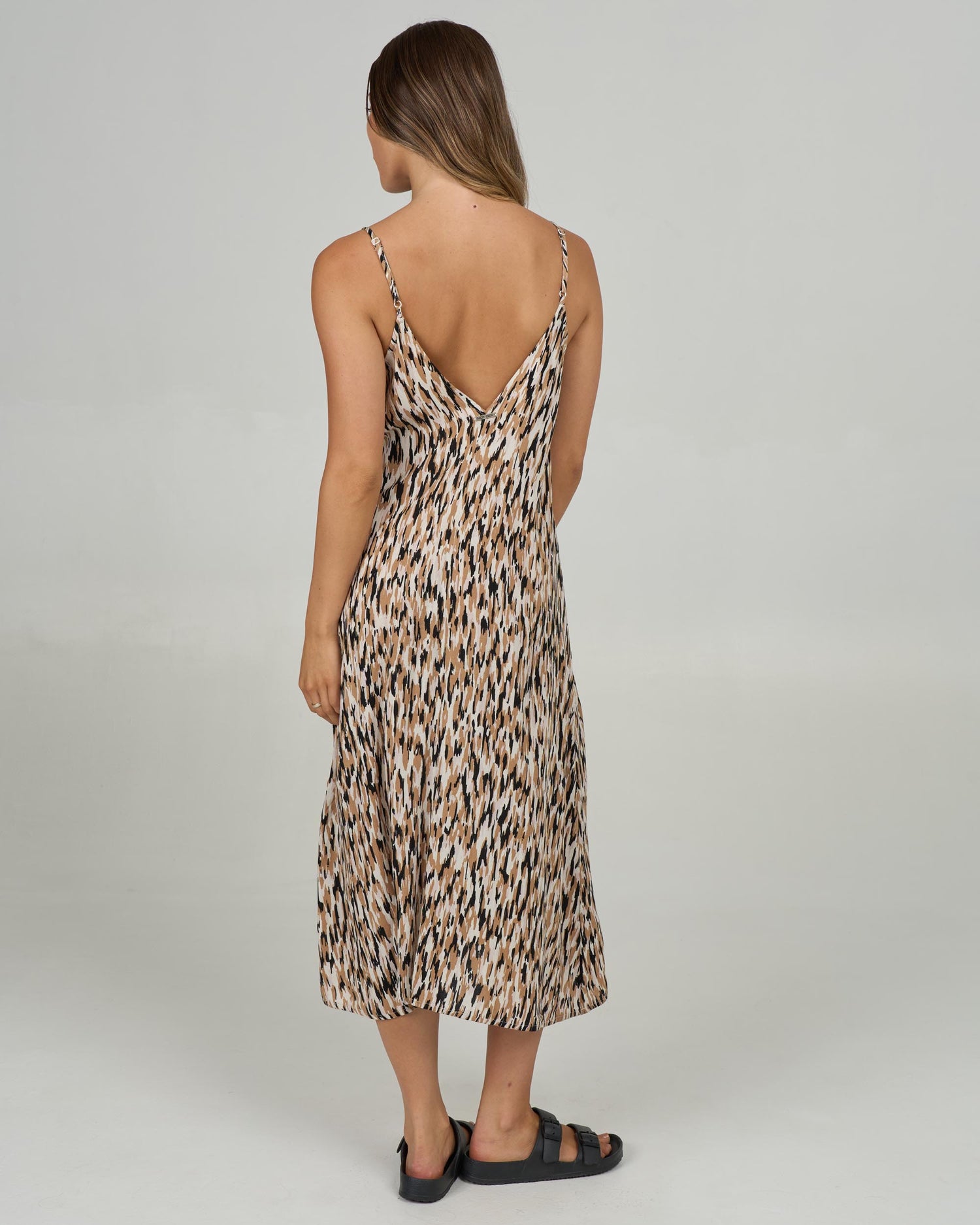 Back view of the Dreamland Midi Dress - Sand Bar. 
