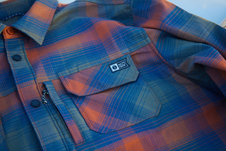 close up shot of the Salty Crew men's flannels 