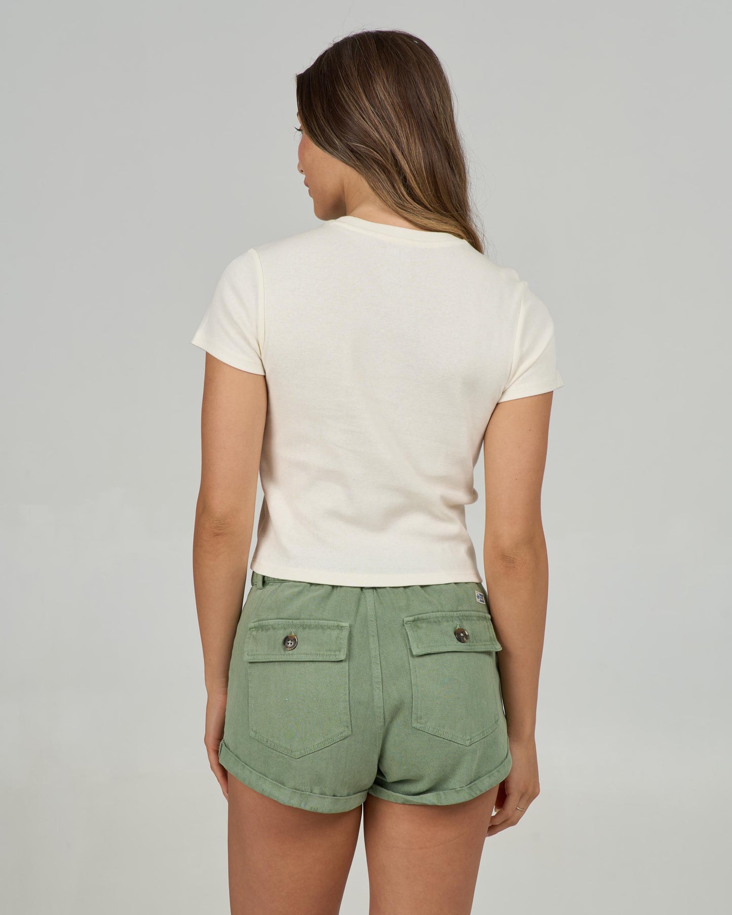 Back view of the Keyhole Baby Tee - Off White. 