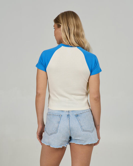 Back view of the Sailor Delight Raglan Tee - Bold Blue. 
