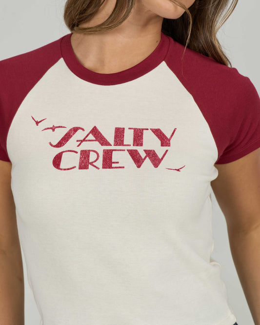 Close up shot of the Sailor Delight Raglan Tee - Plum.