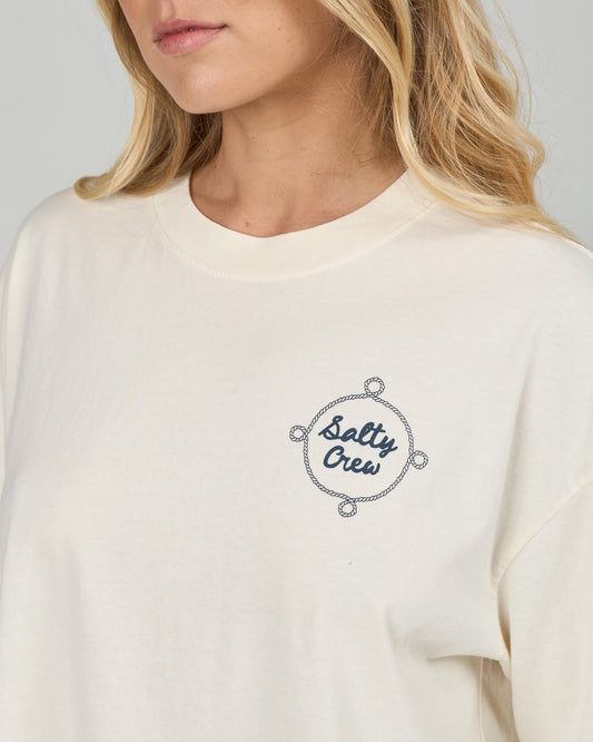 Close up front view of the Shellbrate Skimmer Tee - Off White. 