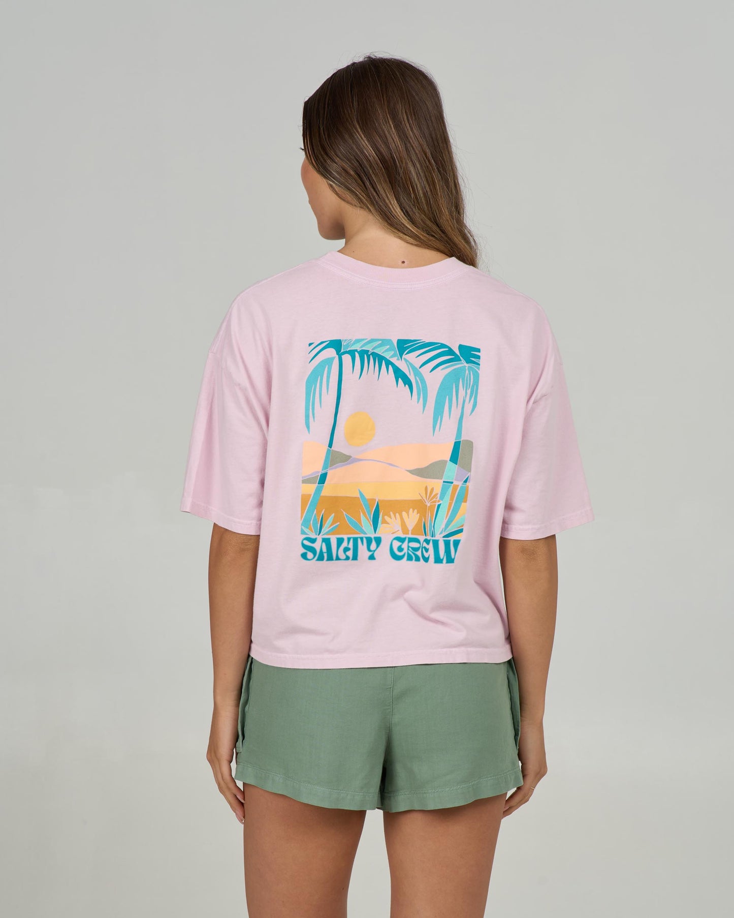 Back view of the Travel Far Skimmer Tee - Pink Skies. 